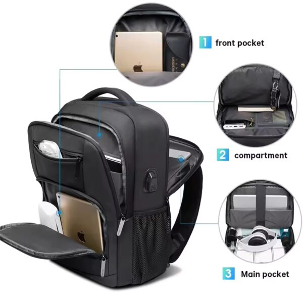 Travel Waterproof Backpack with USB Charging Port - Image 2