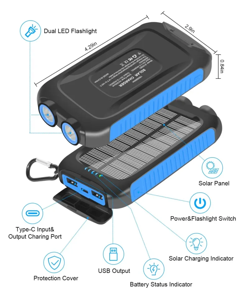 10000mAh Solar Power Bank Portable Waterproof Fast Charge - Image 2
