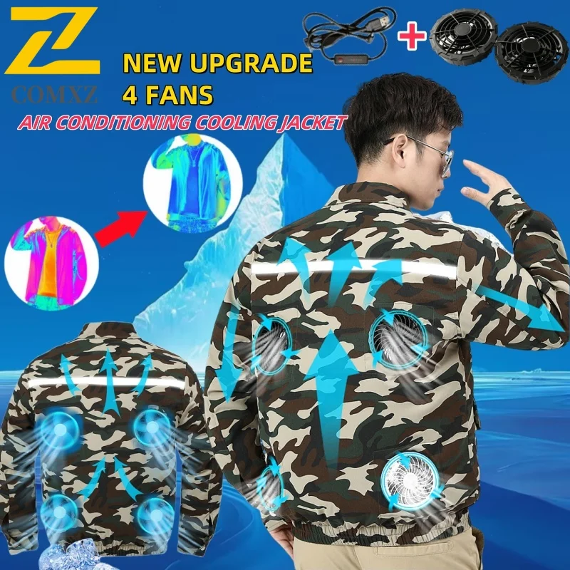 New 4 Fan Ice Jacket Men's USB Charging Air Conditioner Coat